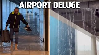 Barcelona on flooding red alert after devastating Spain storms with parts of airport submerged [upl. by Lise]