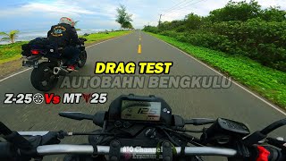 DRAG TEST  TOP SPEED YAMAHA MT25 VS KAWASKI Z250 [upl. by Naomi]