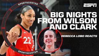 A’ja Wilson and Caitlin Clark DOMINATE in wins for Aces amp Fever 👀 Rebecca Lobo reacts  SportsCenter [upl. by Tertius]