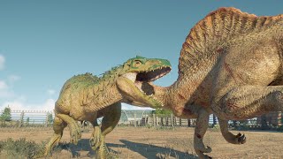 Jurassic World Evolution 2  TRex Vs Mosasaurus Vs Indominus Vs Mamenchisaurus Dinosaurs Battle [upl. by Jacintha]