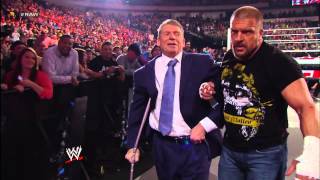 Triple H assists Mr McMahon backstage after their fight with Brock Lesnar amp Paul Heyman [upl. by Kassel]