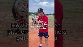 Pitchers and catchers getting crossed up  baseball skit content shorts [upl. by Aisatsan15]