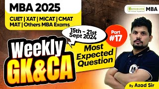 Weekly GK amp CA for MBA CET  CMAT  CUET PG  XAT  Others  GK Preparation  Important Questions [upl. by Teik]