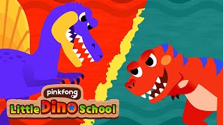 Spinosaurus vs Tyrannosaurus Rex  Dinosaur Cartoon  Dinosaur Musical  Pinkfong Little Dino School [upl. by Arammahs]