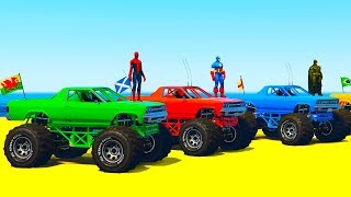 COLOR OFFROAD TRUCK amp FUN MONSTER TRUCK  Superheroes Cars Cartoon and Colors for Kids [upl. by Airdnala]