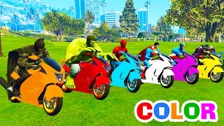 Learn Colors Morotbike on Cars w 3D Superheroes Spiderman for Cartoon Color Bus on Truck for Kids [upl. by Kowalski]