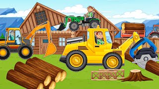 Farmer and Tractor Build 3 Amazing Wooden Houses 🏠 New Construction Tech  Vehicles Farm [upl. by Bent]