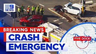 Nine vehicles in crash on one of Sydneys busiest roads  9 News Australia [upl. by Idhem348]