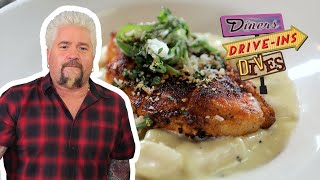 Guy Fieri Eats Spicy Chicken Gnocchi  Diners DriveIns and Dives  Food Network [upl. by Aerdno]