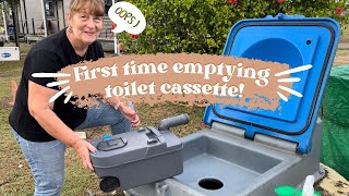 StepbyStep Tutorial Emptying the Toilet Cassette for the First Time  Jayco RM19 [upl. by Wilen254]