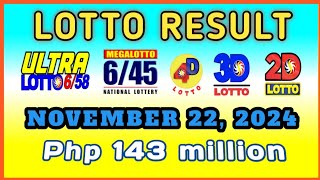 Lotto Results November 22 2024 Friday 900PM Php 143 million [upl. by Pirali473]