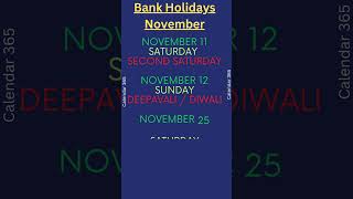 List of Bank Holidays in November 2023 📅 Calendar 365 📅 [upl. by Enyrhtak]