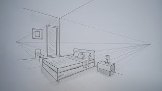 architecture how to draw a simple bedroom in two point perspective [upl. by Oznarol948]