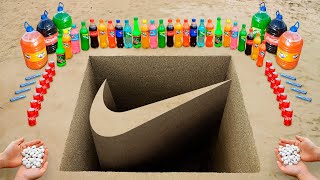 DIY Giant NIKE Logo pit with Coke Mentos Orbeez and Popular Sodas [upl. by Fassold]