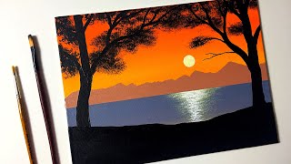 Easy Sunset Painting for Beginners  Acrylic Painting Tutorial Step by Step [upl. by Yunfei]