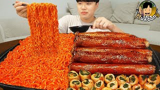 ASMR MUKBANG 직접 만든 대왕 통대창 불닭볶음면 파김치 오이소박이 먹방 amp 레시피 FIRE NOODLES AND Giant Intestine EATING SOUND [upl. by Giorgia]