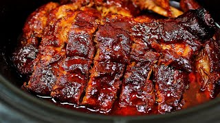 Super Easy Slow Cooker Ribs  Fall Off The Bone BBQ Ribs Recipe [upl. by Perreault]