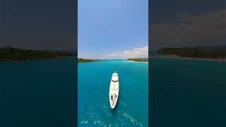 Luxury Yacht Near Tropical Island Aerial yacht island luxury viralvideo shots shortvideo fyp [upl. by Yeltnarb660]