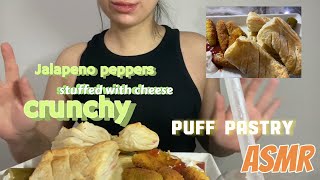 ASMR  PUFF PASTRY ￼ JALAPEÑO PEPPERS STUFFED WITH CHEESE CRUNCHY  YUMMY  FOOD ASMR😋😋 [upl. by Lodi]