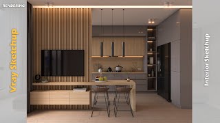 Dining with Kitchen area  Vray tutorial  Vray 5 Sketchup interior 54 [upl. by Harmony]