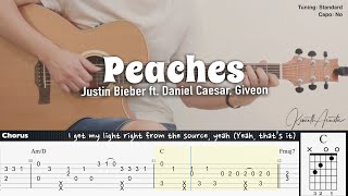 Peaches  Justin Bieber ft Daniel Caesar Giveon  Fingerstyle Guitar  TAB  Chords  Lyrics [upl. by Noruq]