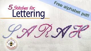 FIVE stitches for embroidered lettering tutorial [upl. by Jens679]