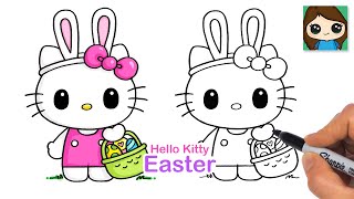 How to Draw Hello Kitty Easter Bunny [upl. by Arbrab]