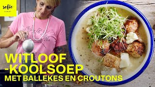 Snelle witloofsoep met spitskool ballekes en croutons  Sofie Dumont [upl. by Attelra172]