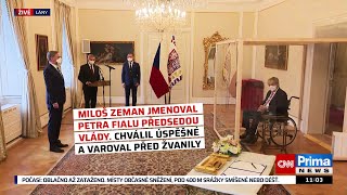 Miloš Zeman jmenoval Petra Fialu předsedou vlády Chválil úspěšné a varoval před žvanily [upl. by Idnyl601]