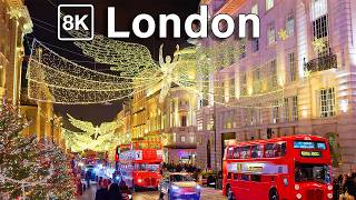 London 8K The Most Wonderful Christmas Decorations  Piccadilly Circus Oxford Street [upl. by Dewees802]