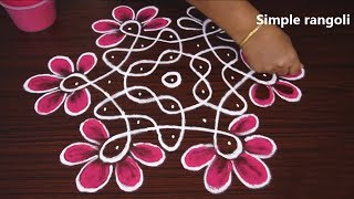 Simple Flower Sikku kolam with dots  Melikala muggulu designs  rangoli for beginners [upl. by Almat]