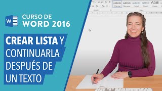 5 Cómo crear una lista y continuarla después de un texto  Curso Word 2016 [upl. by Aillicsirp]