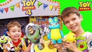 Toy Story 4 Buzz STUCK IN CARNIVAL Game with Forky Bo Peep amp Woody [upl. by Hillery]