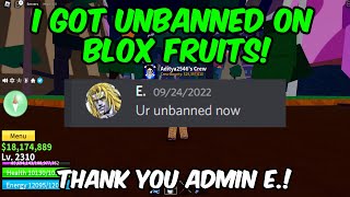 I Got Unbanned On Blox Fruits THANK YOU ADMIN E  Race Awakening V4 Ban Wave [upl. by Flannery]