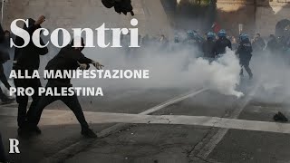 Scontri alla manifestazione pro Palestina a Roma [upl. by Anwadal251]