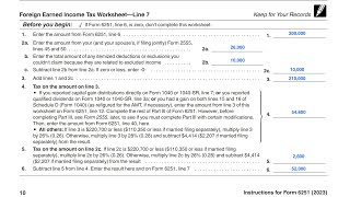 IRS Form 6251 Foreign Earned Income Tax Worksheet walkthrough Line 7 [upl. by Mailiw]