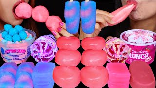 ASMR COTTON CANDY VS STRAWBERRY ICE CREAM CAKE CUP HEART MOCHI ICE CREAM UNICORN SPRINKLE CONE 먹방 [upl. by Chery453]