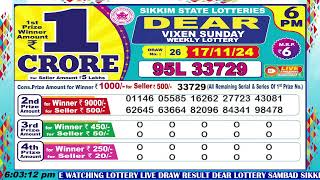 LIVE Lottery 600 PM Dear Sikkim state lottery live draw result 17112024  Lottery live [upl. by Filemon939]