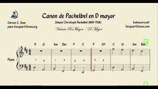 Canon de Pachelbel Partitura de Piano Muy Fácil en RE Mayor [upl. by Oiramat]