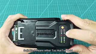 Greenworks Battery Charger Lights Meaning Flashing Red Solid Red Flashing Green Solid Green [upl. by Hay995]