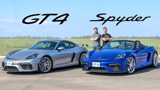 2020 Porsche 718 Cayman GT4 vs 718 Spyder  When Numbers Dont Matter [upl. by Sissel]