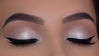 Classic Holiday Glitter Eye Makeup  White Golden Reflects Glitter With Red Lipstick [upl. by Pinelli]