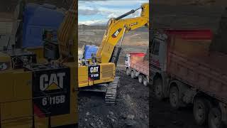 Caterpillar Excavator Loading Trucks With Two Passes [upl. by Illek]