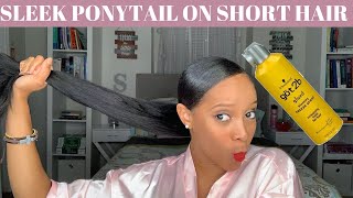 I TRIED A STUDIO TECHILO SLEEK PONYTAIL ON SHORT HAIR TUTORIAL USING GOT 2B GLUED SPRAY [upl. by Yllek]