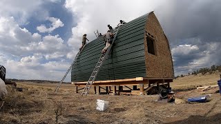 Arched Cabin Build  Metal Siding Installation 8 [upl. by Gordy]