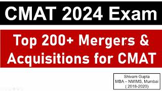 CMAT 2024 Exam GK Top 200 Mergers amp Acquisitions for CMAT Exam  Mission JBIMS Mumbai [upl. by Huey]