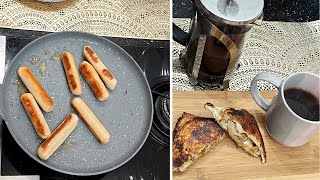 Evening snack coffee and sausage sandwich [upl. by Hamilton373]