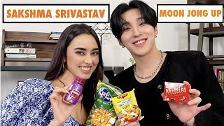 KPop Idol Moon Jong Up tries Indian snacks with Sakshma Srivastav  Indian Interview [upl. by Arlin]