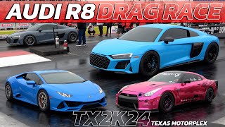 2000 HP Audi R8 vs Lambo amp Nissan GTR  TX2K24 Texas Motorplex [upl. by Rayner517]