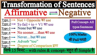 Transformation of Sentences  Interchange of Affirmative and Negative Sentences in English Grammar [upl. by Wyatt]